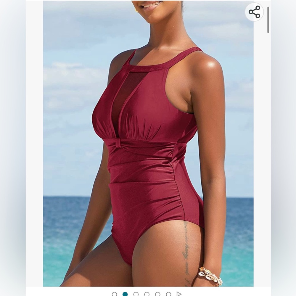 I2CRAZY Womens One Piece Swimsuits Mesh V Neck Monokini.